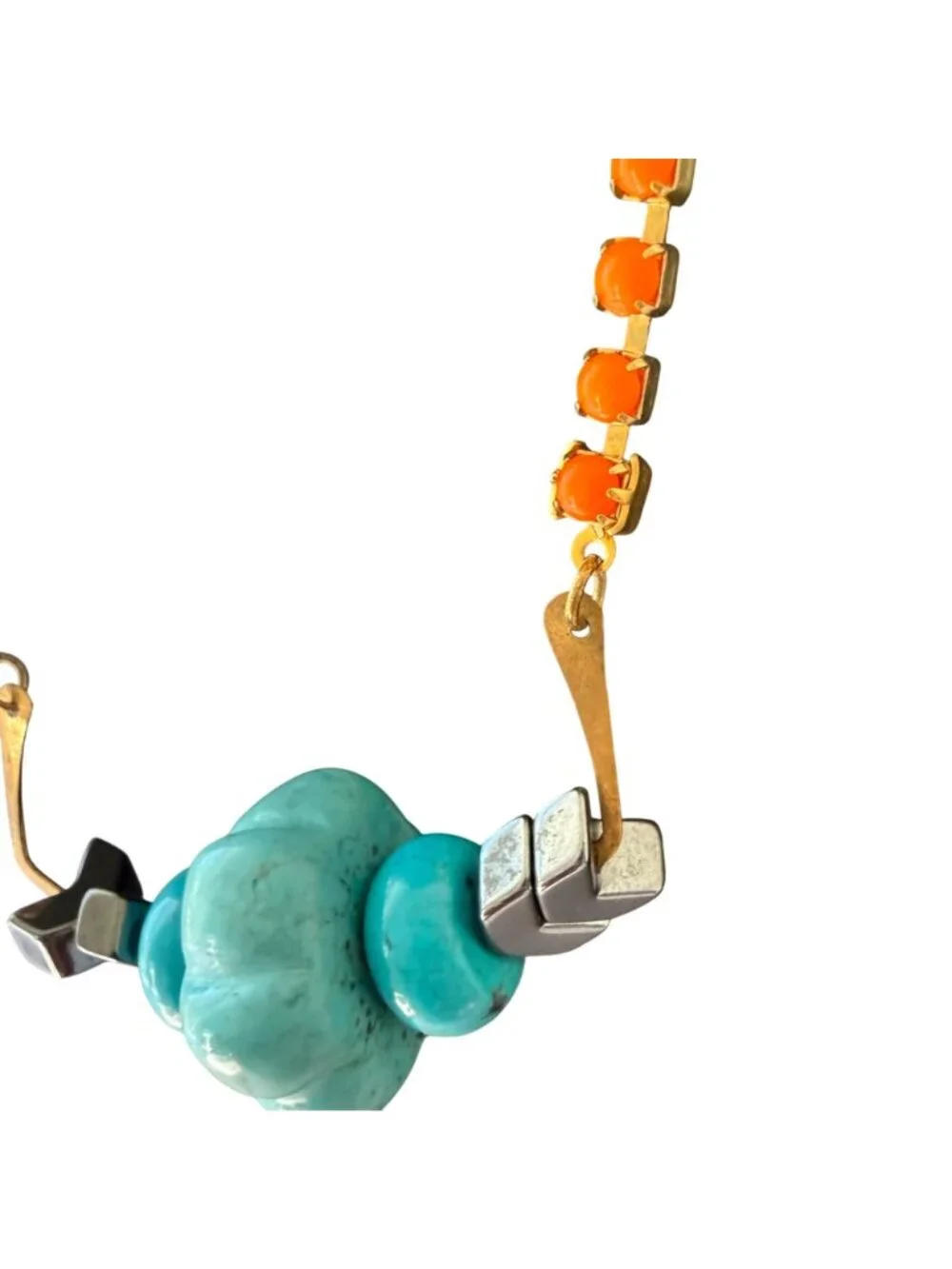 Kris Nations Necklace Orange Blue Beaded Coastal Boho Gold Tone 17 to 19 inches - Picture 4 of 8